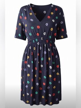 HD In Paris Anthropologie Dress Size 8 Navy Multi-Color Abstract Circles V-Neck